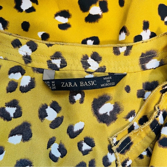 Zara Basic Mustard Yellow & Black Leopard Print Ruffle Blouse Medium Women’s - Picture 9 of 11